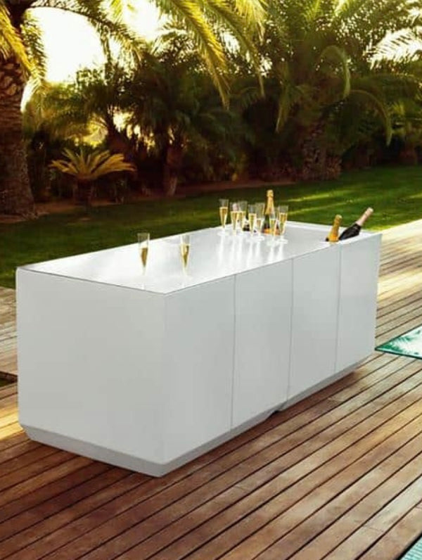 Venetian LED Reception/Bar Table With Ice Bucket 200cm/79″ L X 80cm/32″ W X 80cm/32″h